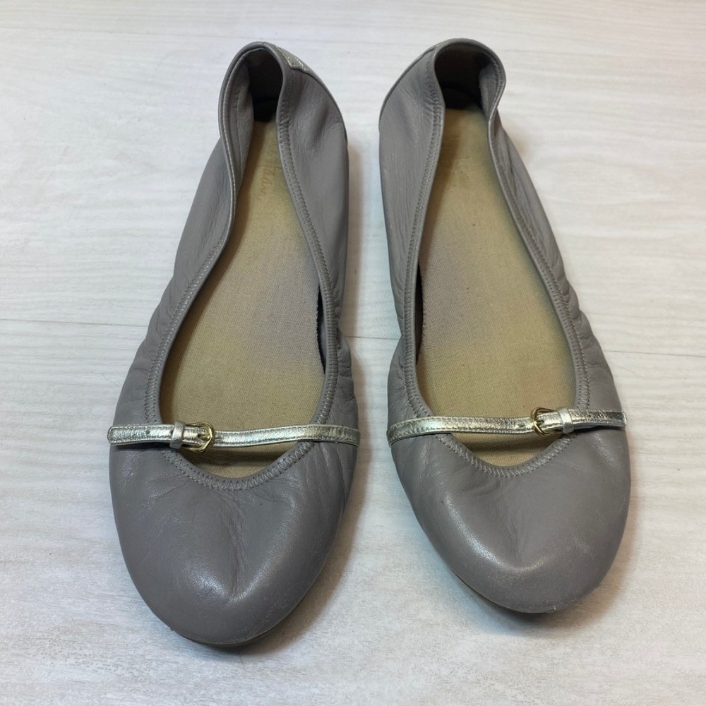 Cole Haan Womens 10B Ballet Flats Nike Air Grey Leather Metallic Buckle Comfort‎